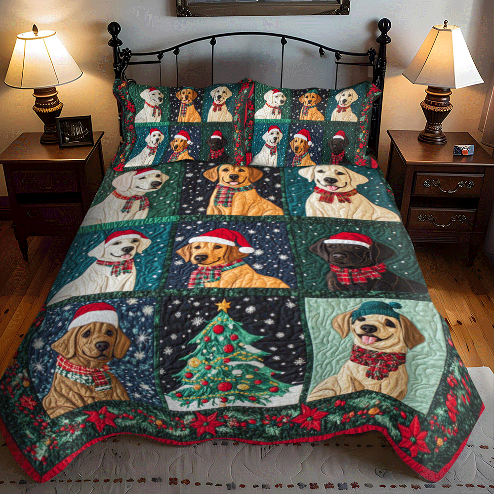 Christmas Themed Labrador 3-Piece Quilted Bedding Set NCU0PD546