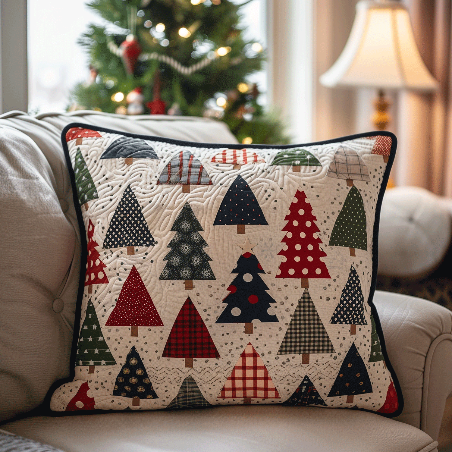 Christmas Tree Delight Quilted Pillow Case NCU0TH1163