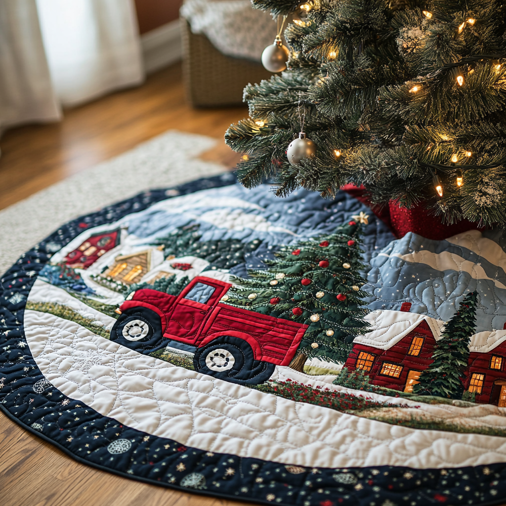 Christmas Truck Quilted Christmas Tree Skirt NCU0DV1171