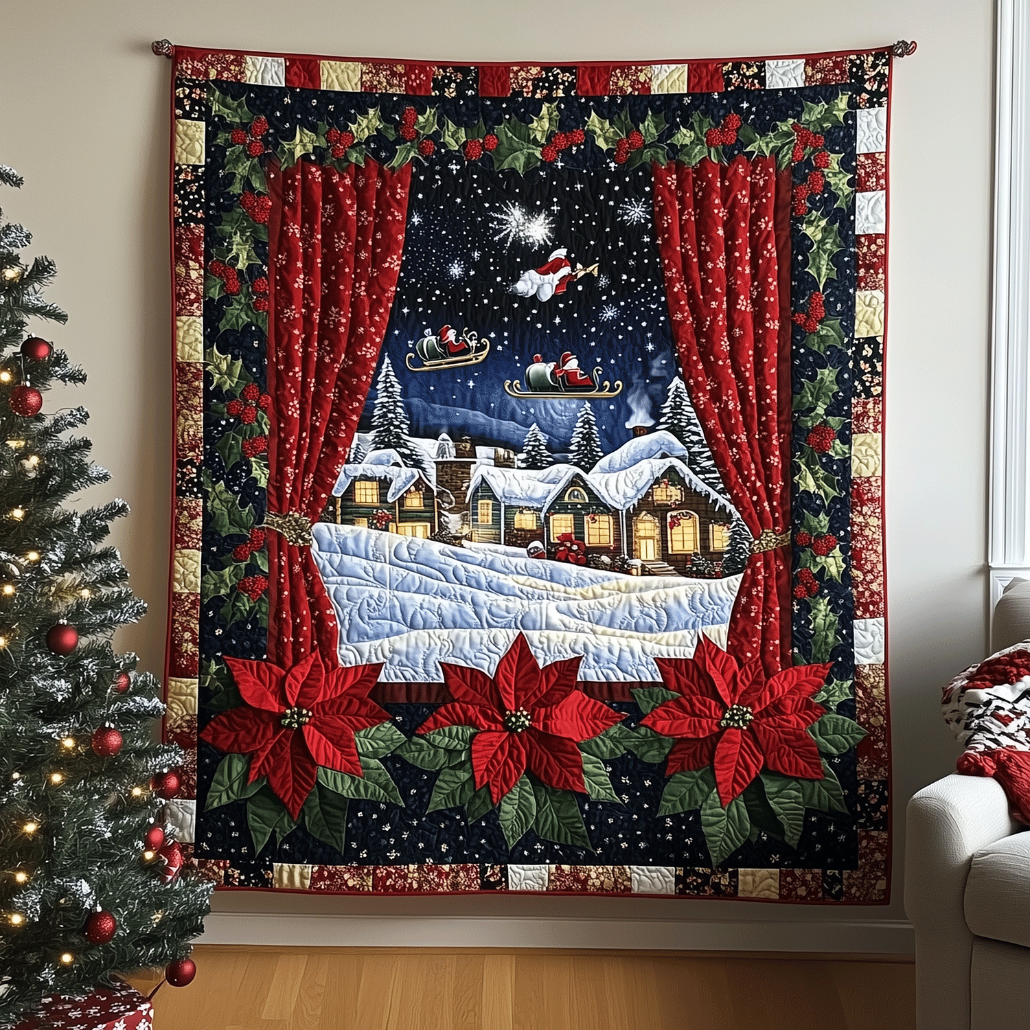 Christmas Village Delight Quilted Blanket NCU0TH2113