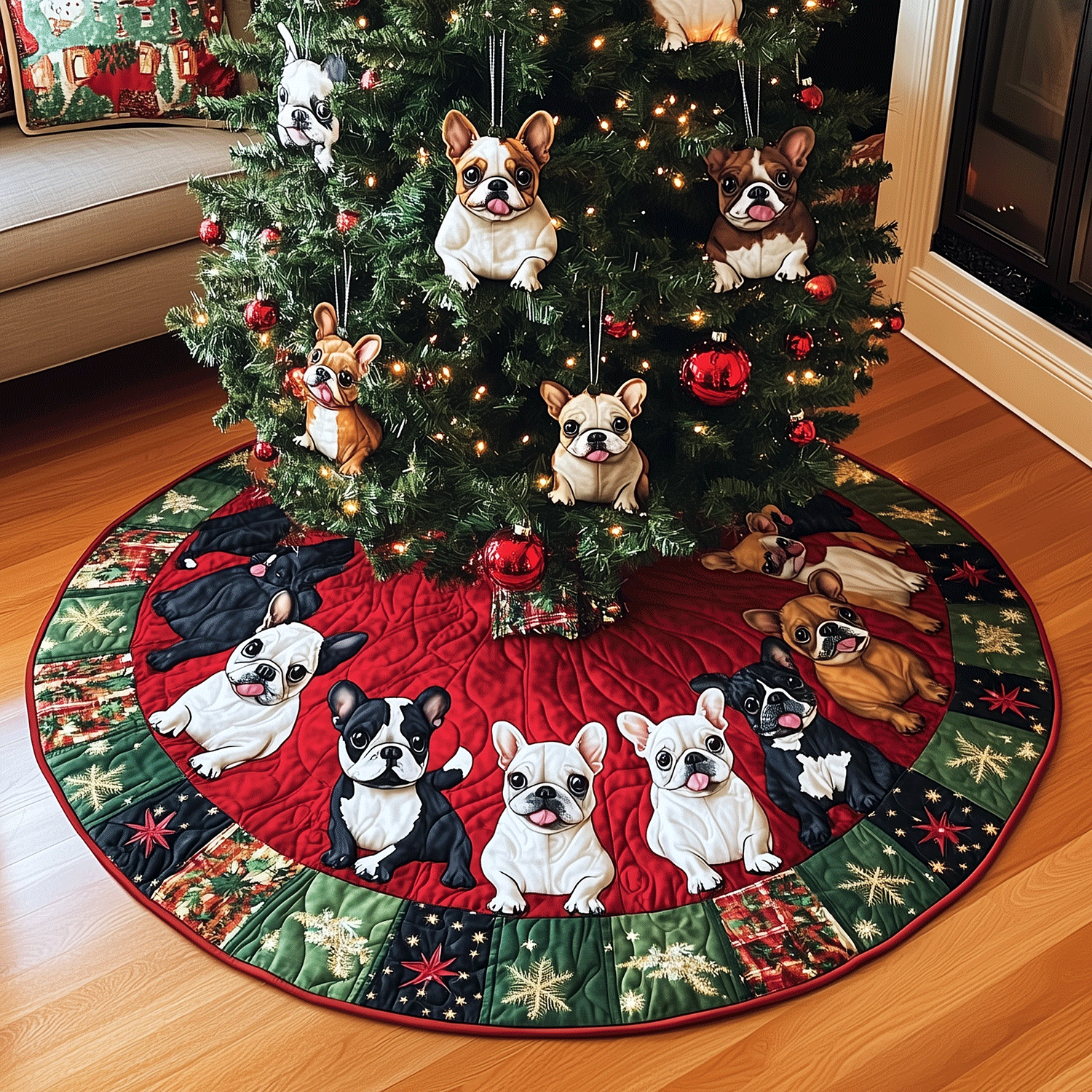 Christmas With Frenchies Quilted Christmas Tree Skirt NCU0TH2000