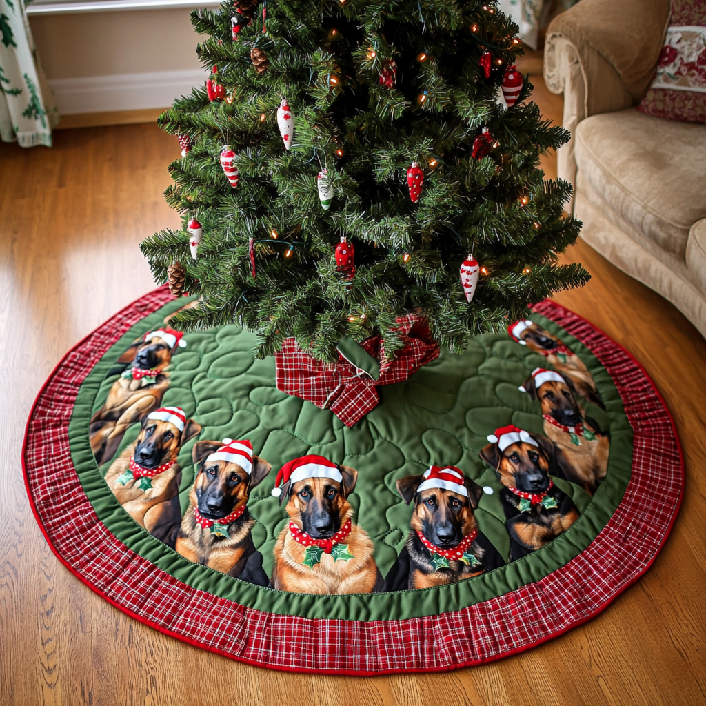 Christmas With German Shepherd Christmas Quilted Tree Skirt NCU0DK1832