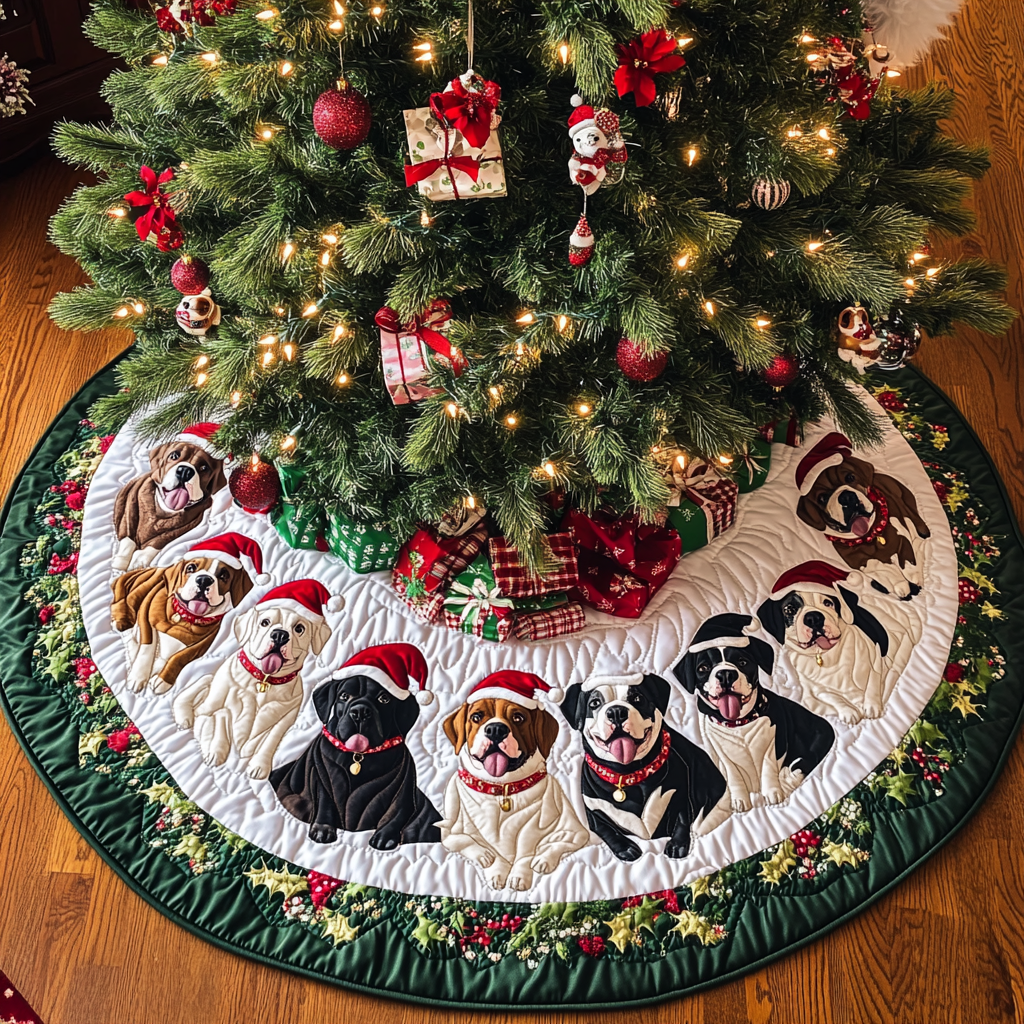 Christmas With Pitbull Christmas Quilted Tree Skirt NCU0DK1883