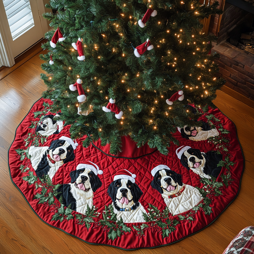 Christmas With Saint Bernard Christmas Quilted Tree Skirt NCU0DK1791