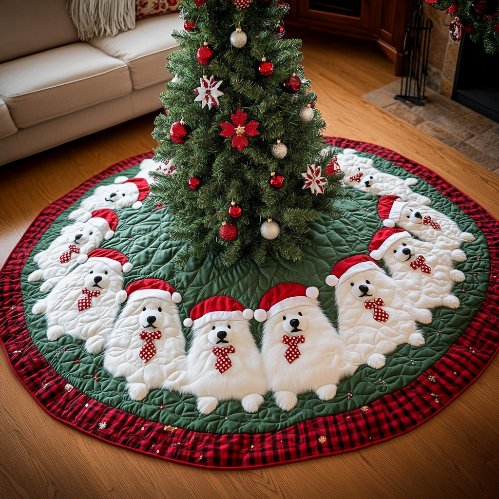 Christmas With Samoyed Christmas Quilted Tree Skirt NCU0DK1800