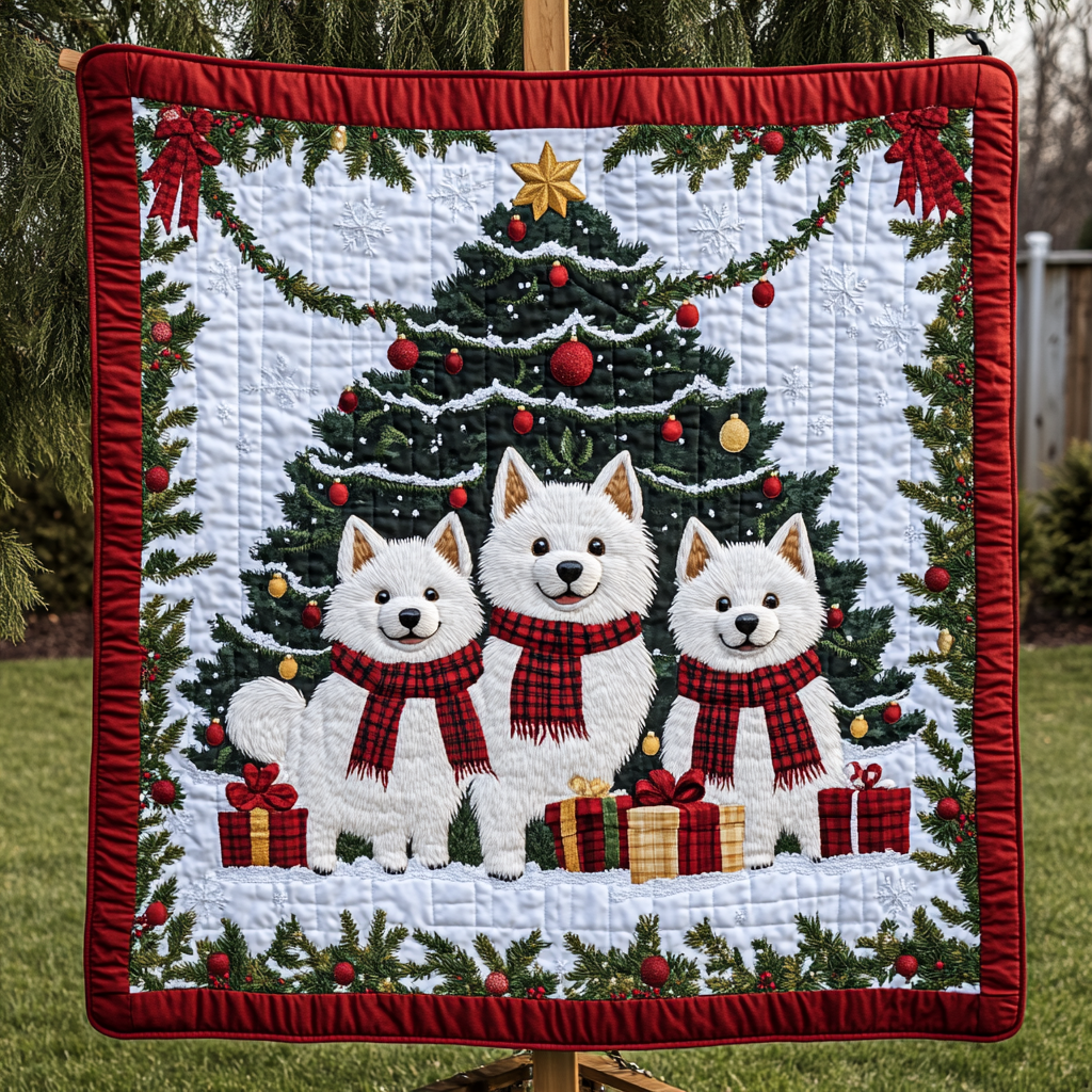 Christmas With Samoyed Quilted Blanket NCU0DK1975