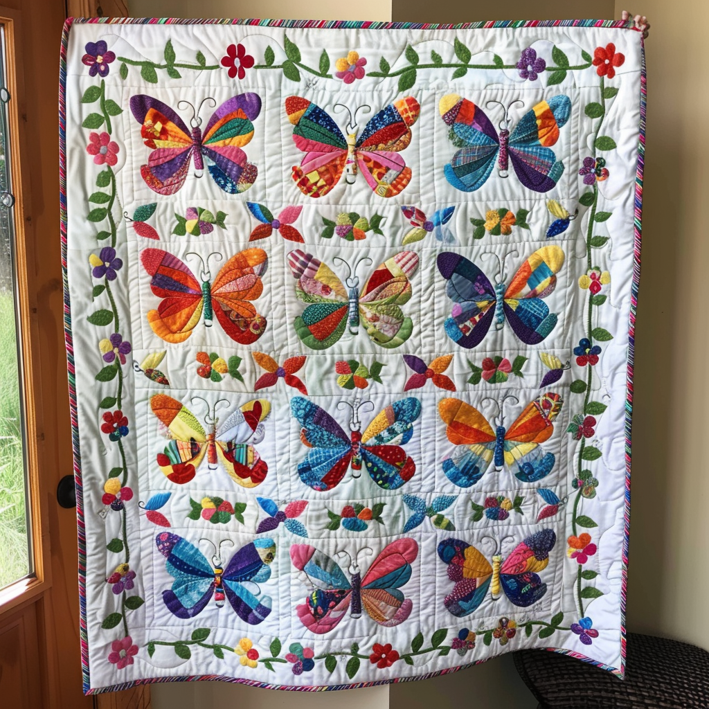 Citrus Glow Butterflies Quilted Blanket NCU0VL051