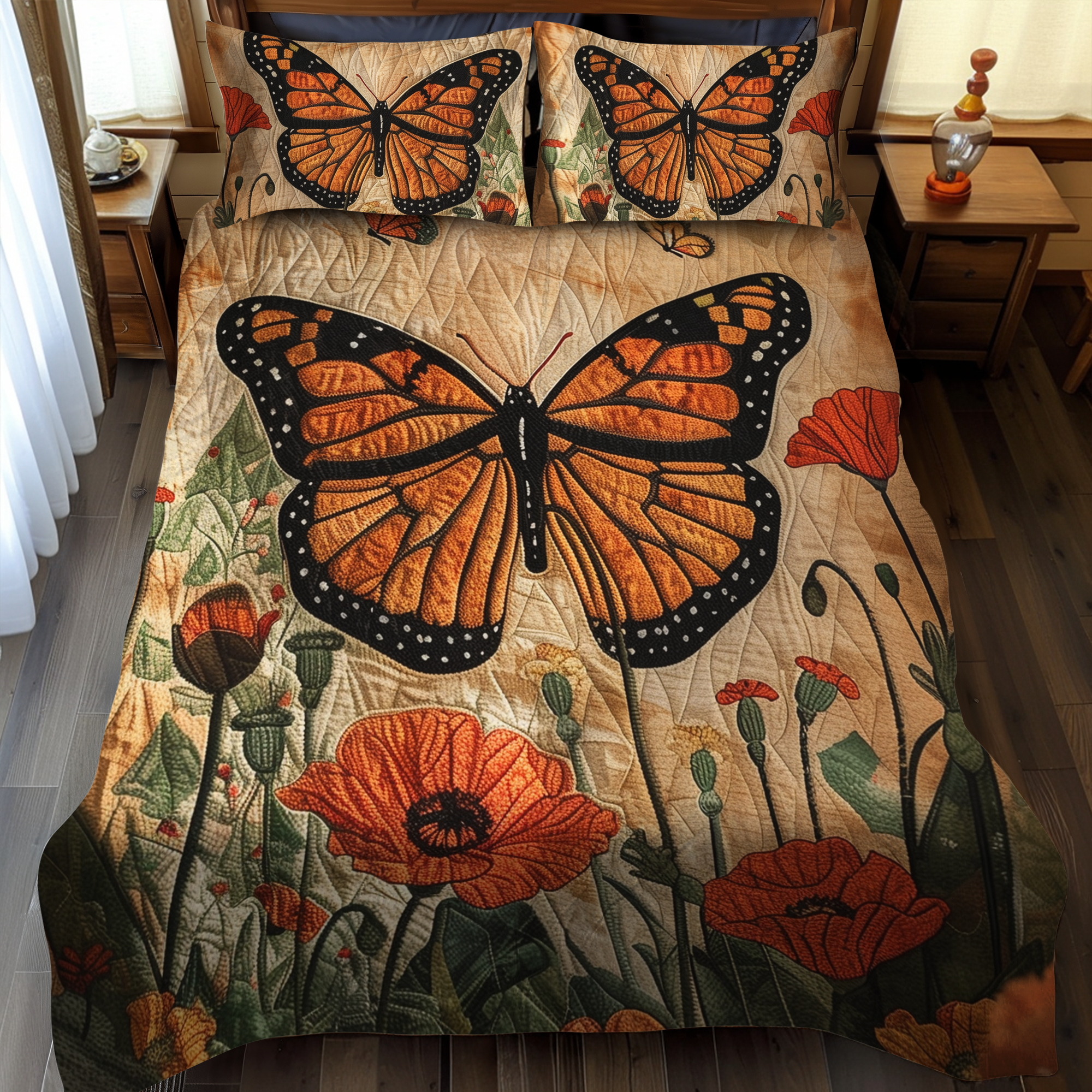 Citrus Glow Monarch Butterflies 3-Piece Quilted Bedding Set NCU0VL028