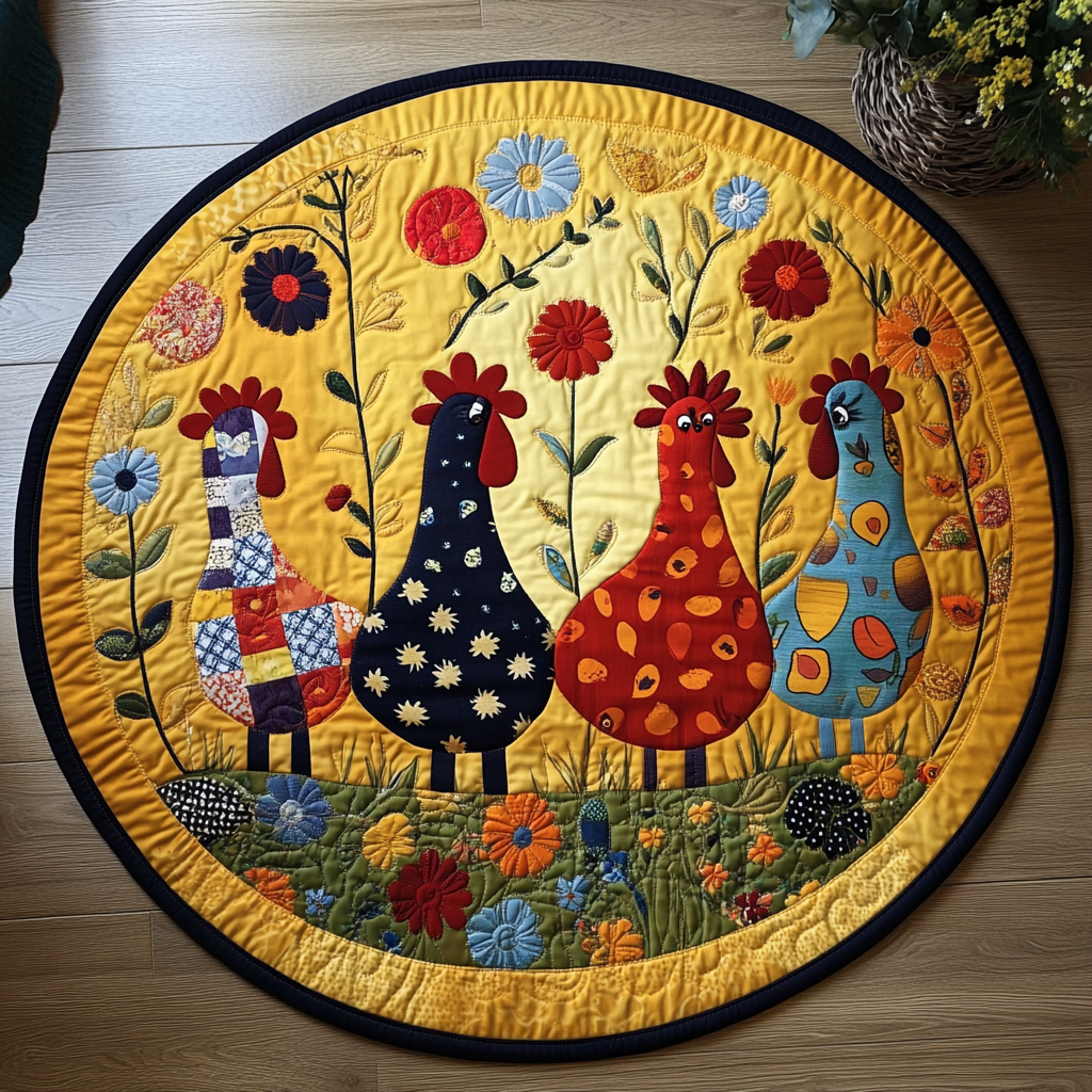 Cluck and Cuddle Quilted Round Mat NCU0TL1419