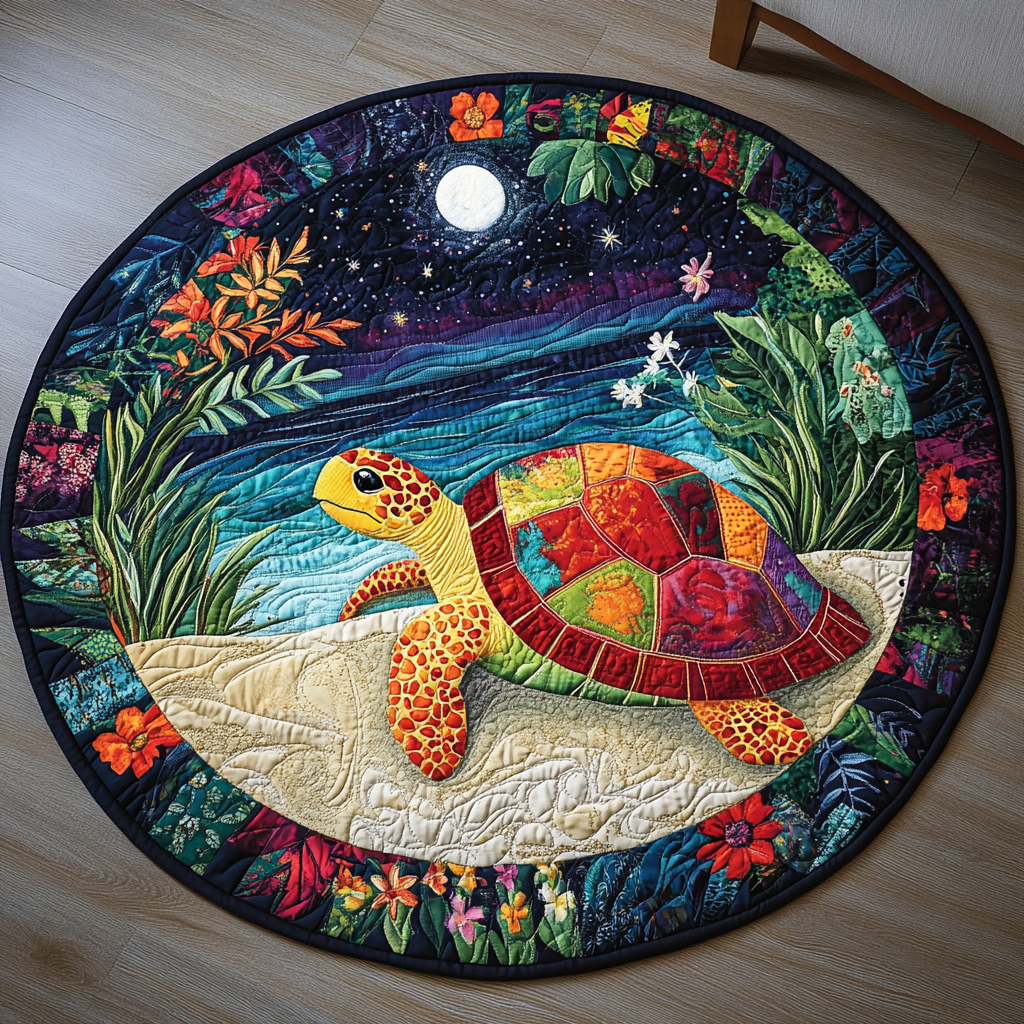 Coastal Turtle Drift Quilted Round Mat NCU0DK1146