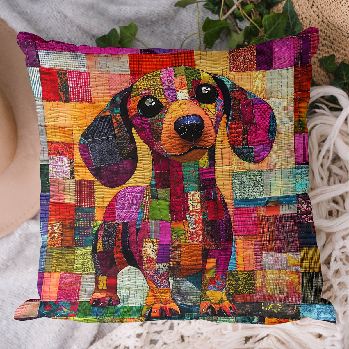 Color Splash Dachshund Quilted Pillow Case NCU0TL1796