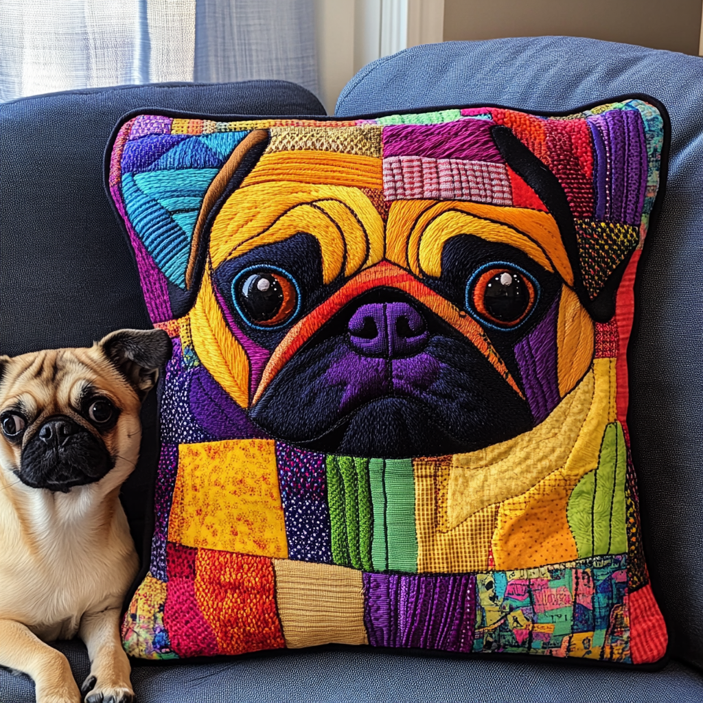 Color Splash Pug Quilted Pillow Case NCU0TL1818