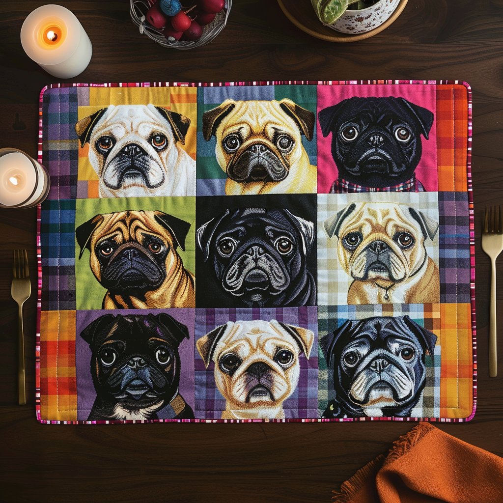 Colorful Baby Pugs Quilted Place Mat NCU0TH161