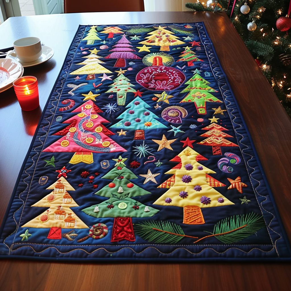 Colorful Christmas Quilted Table Runner NCU0DV328