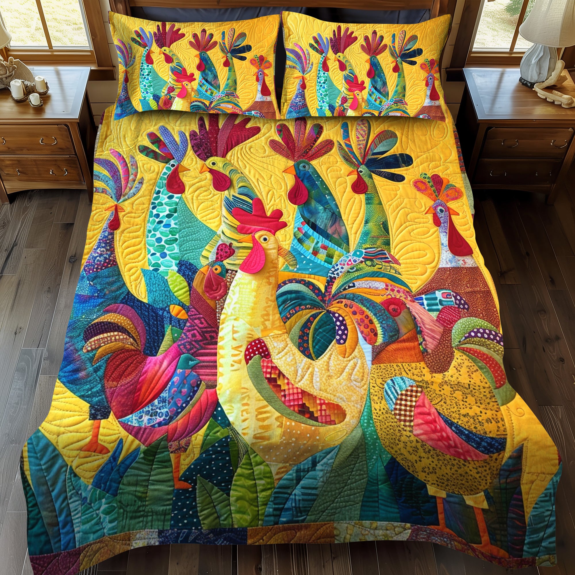 Colorful Cockcrow 3-Piece Quilted Bedding Set NCU0TH848