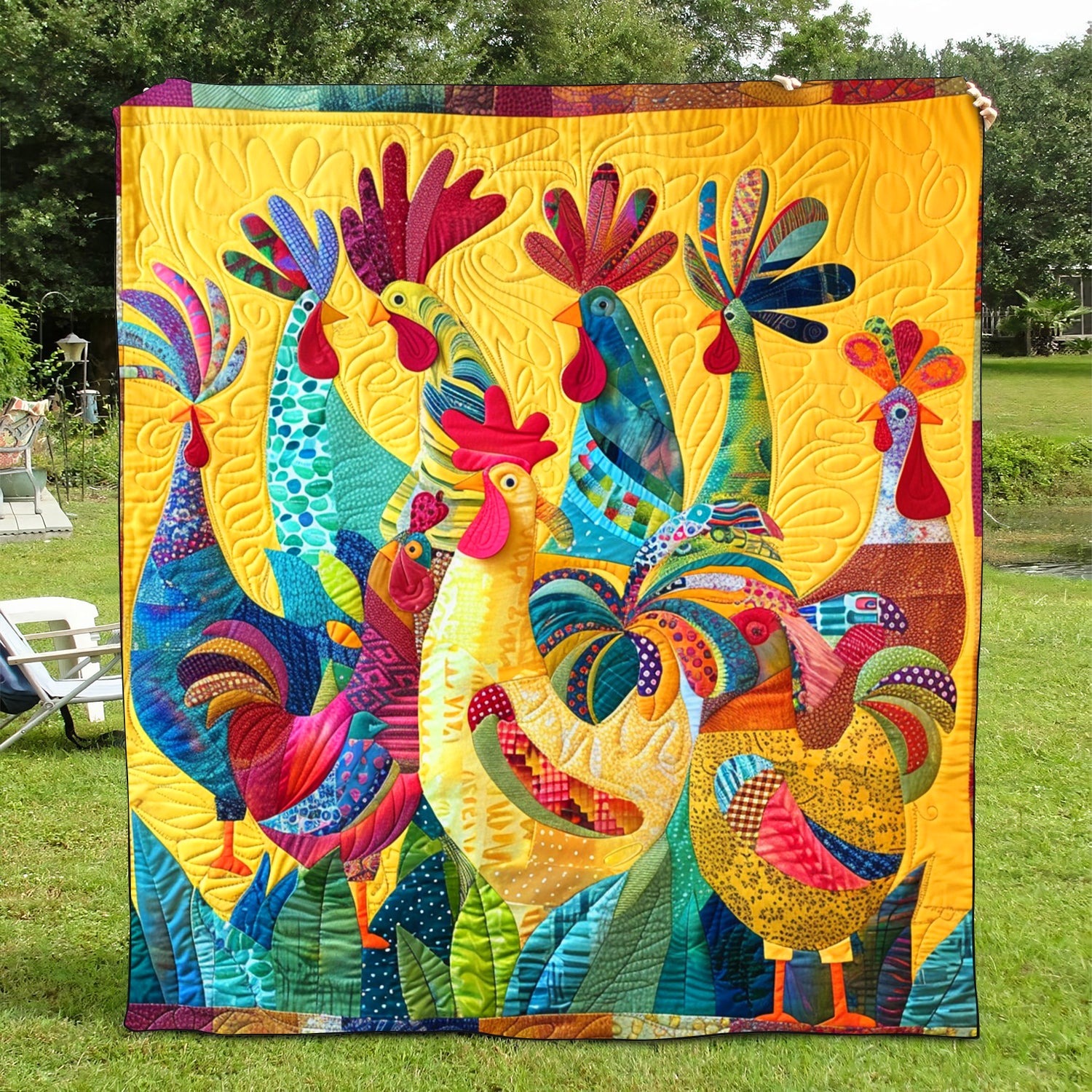 Colorful Cockcrow Quilted Blanket NCU0TH873