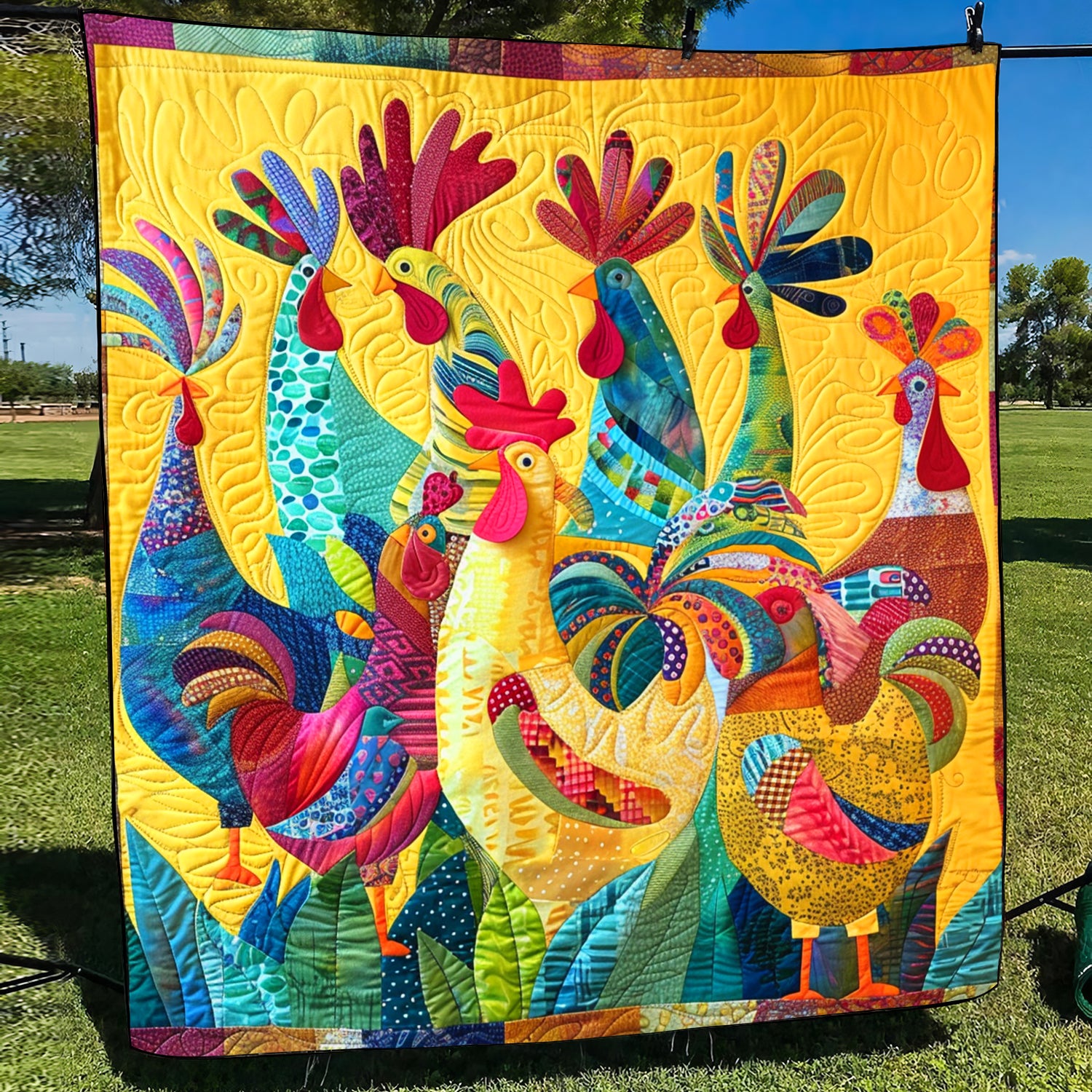 Colorful Cockcrow Art Quilt Hanging NCU0TH1564