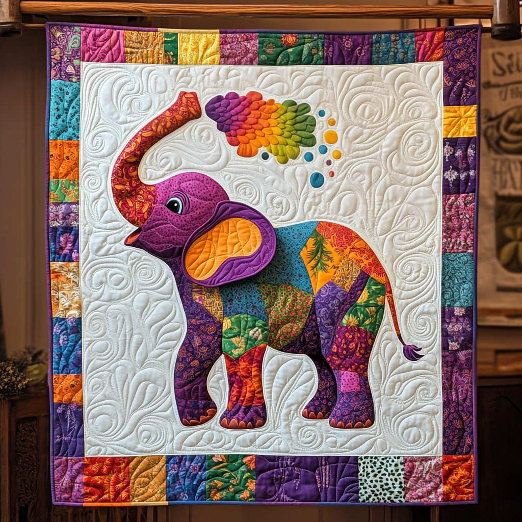 Colorful Elephant Quilted Blanket NCU0NT190