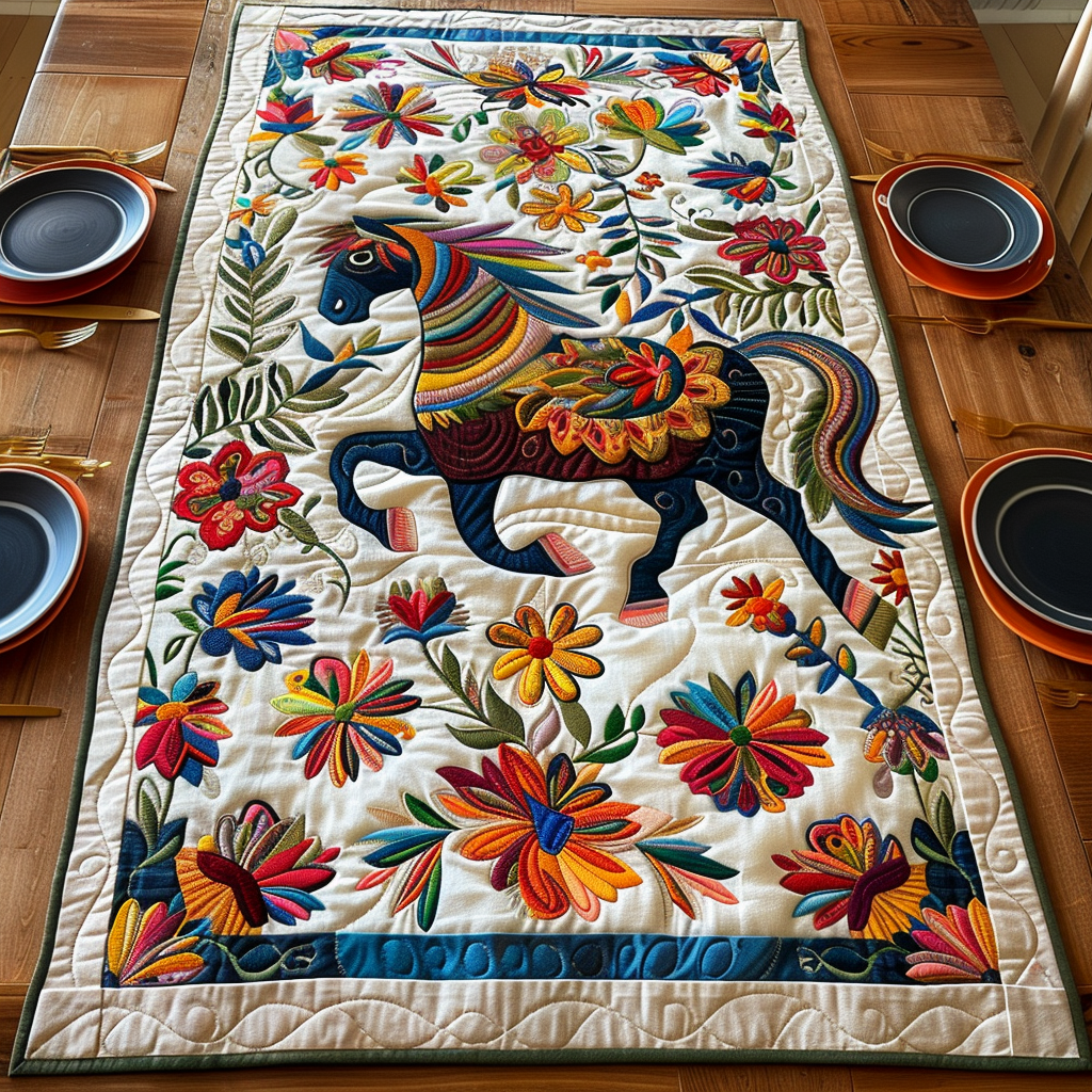 Colorful Galloping Horse Quilted Table Runner NCU0PD220