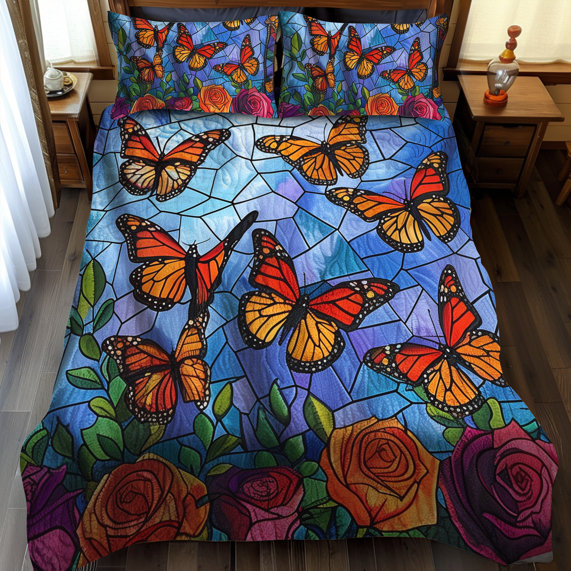 Colorful Monarch Butterflies 3-Piece Quilted Bedding Set NCU0VL031