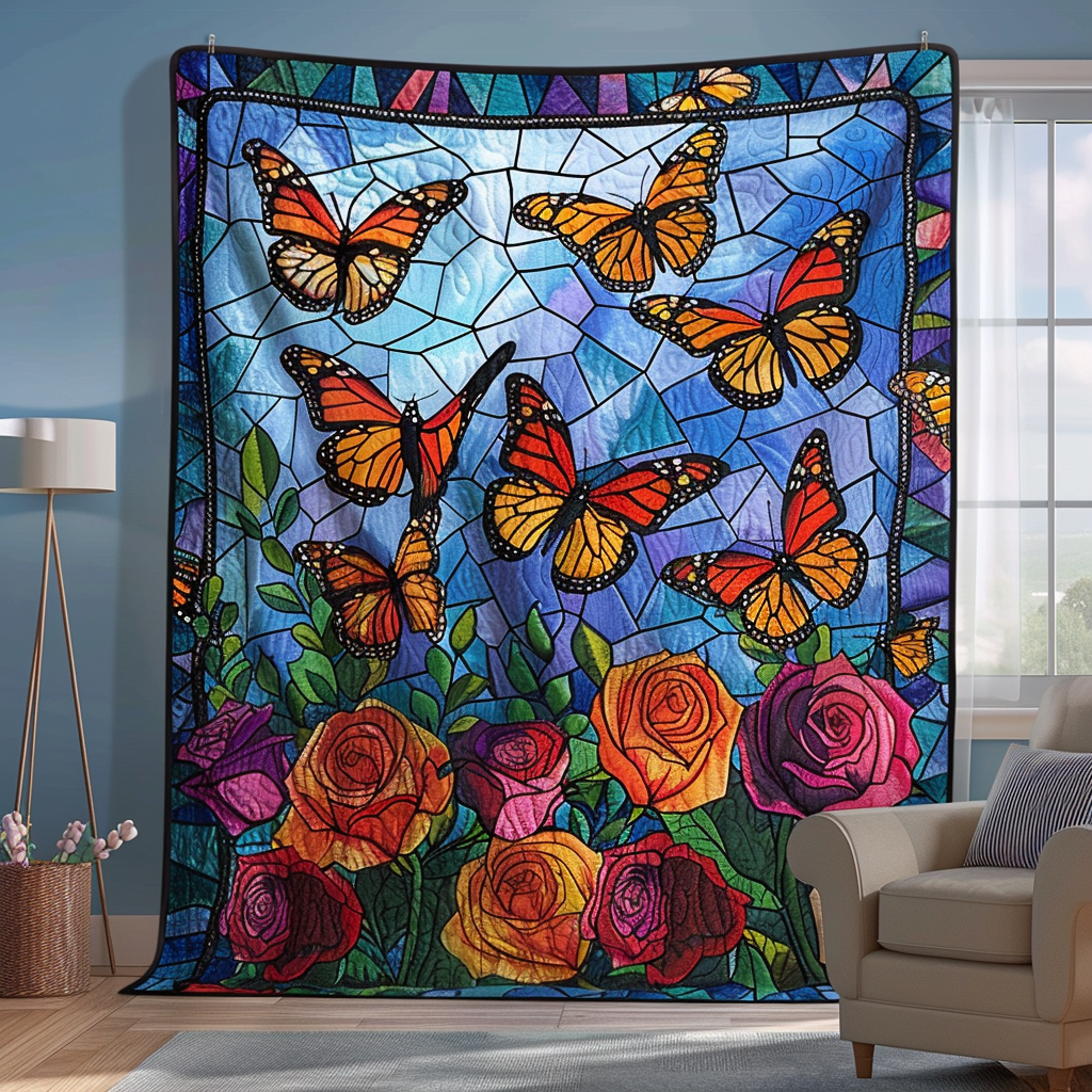 Colorful Monarch Butterflies Quilted Blanket NCU0VL006