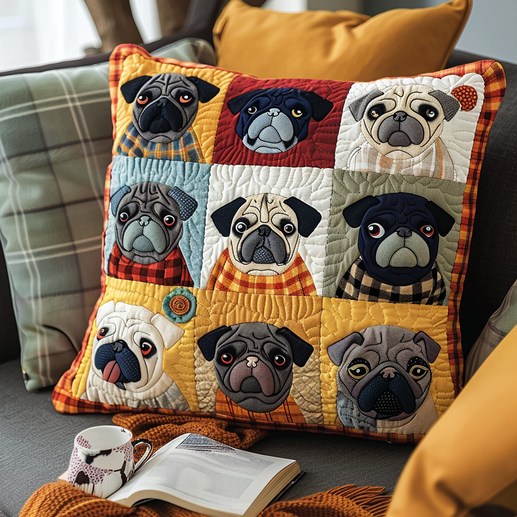 Colorful Plaid Pug Quilted Pillow Case NCU0TH142