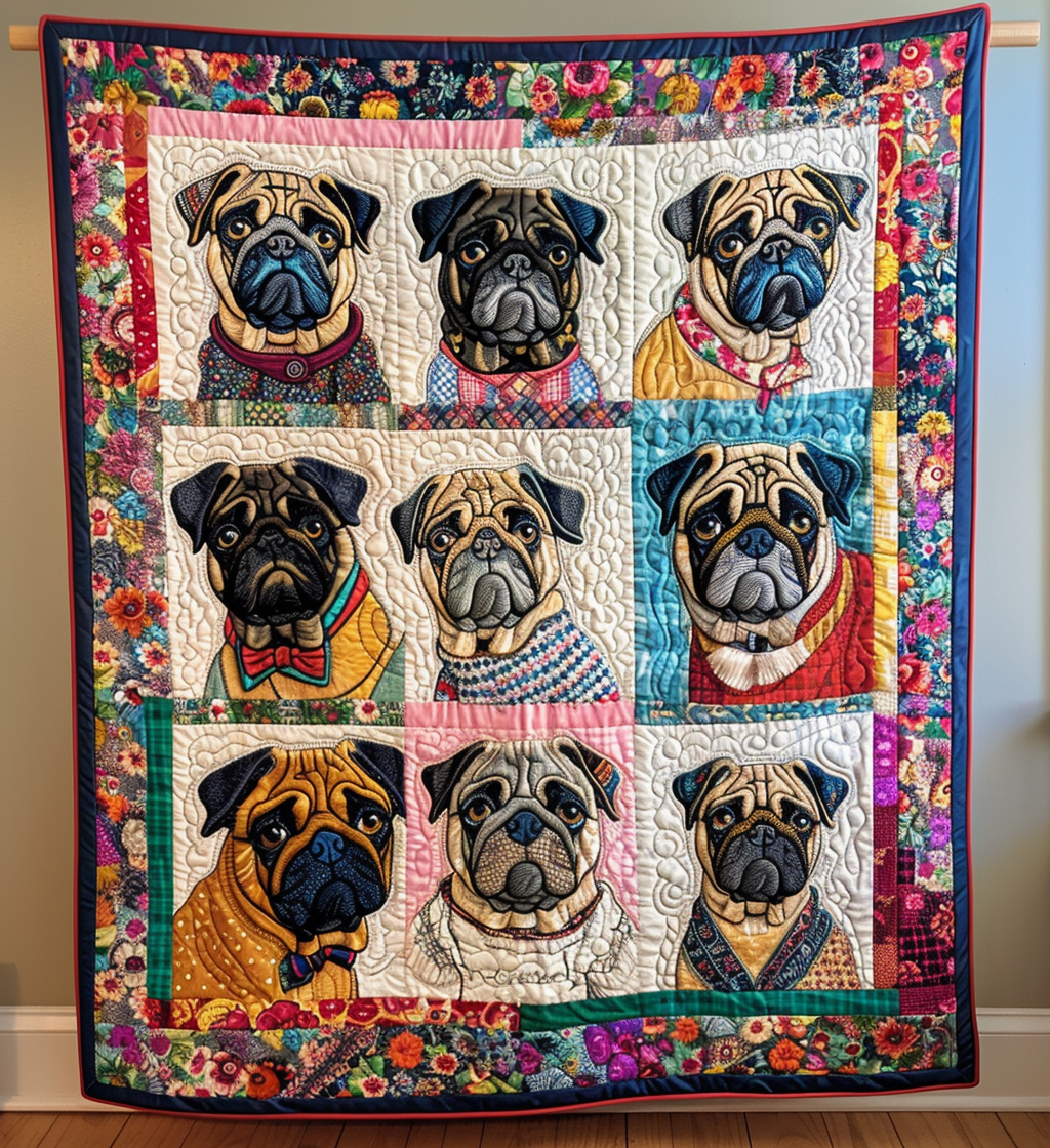 Colorful Pugs Quilted Blanket NCU0VL073