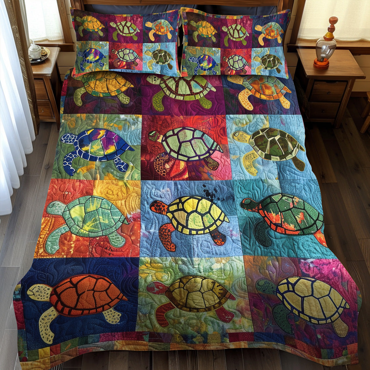 Colorful Turtles 3-Piece Quilted Bedding Set NCU0TL606