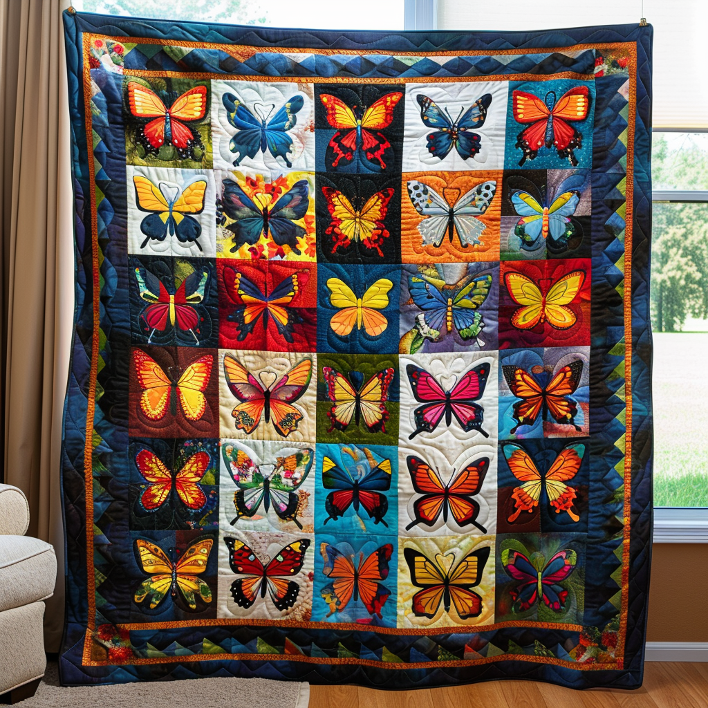 Colorful Butterflies Quilted Blanket NCU0VL118