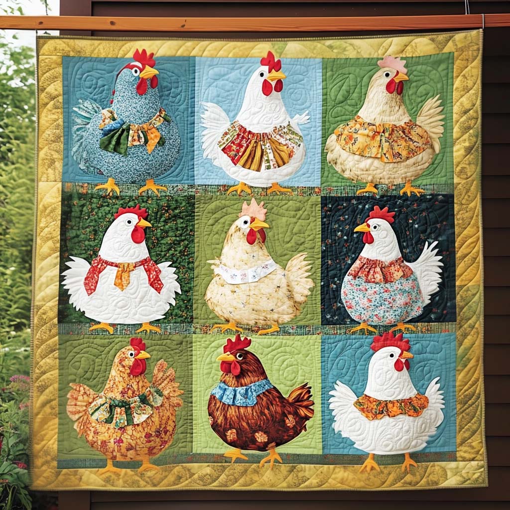 Colorful Chickens Quilted Blanket NCU0NT1035