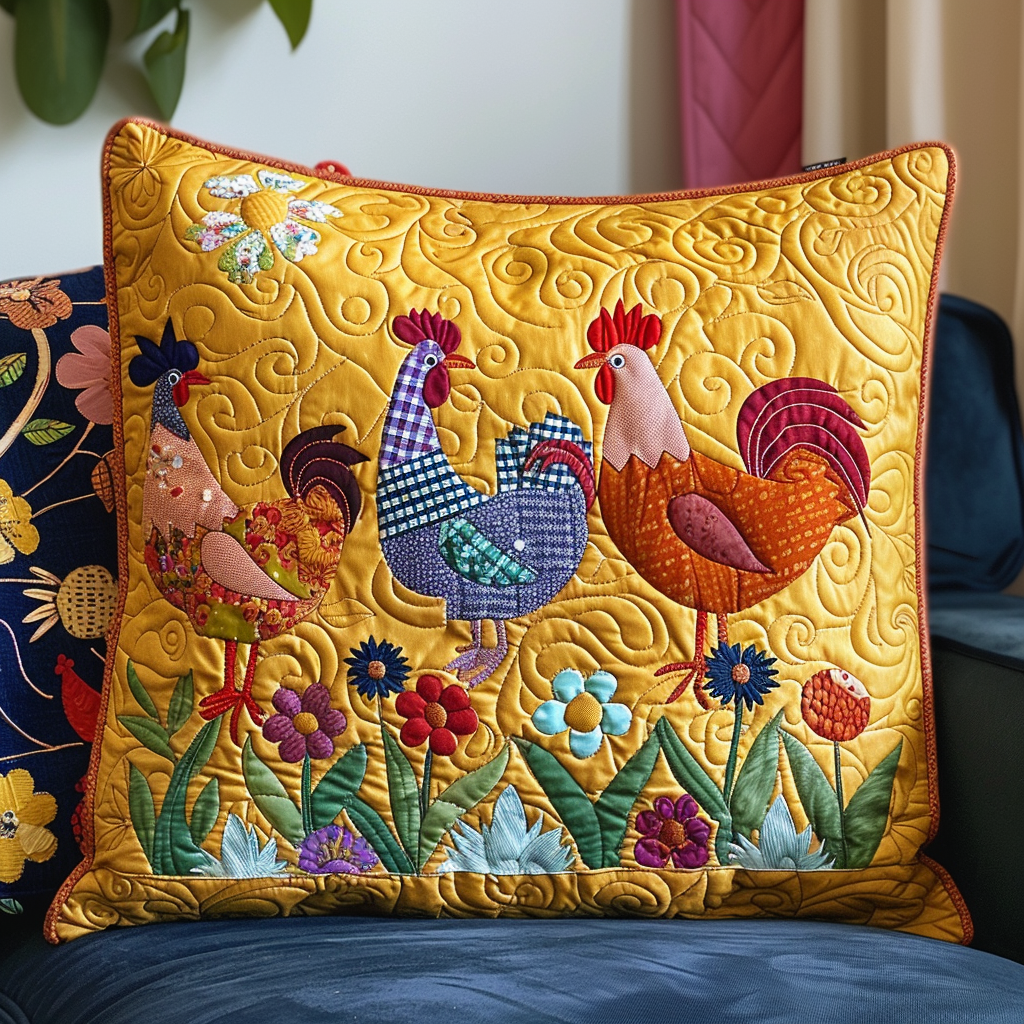 Colorful Chickens Quilted Pillow Case NCU0TL510