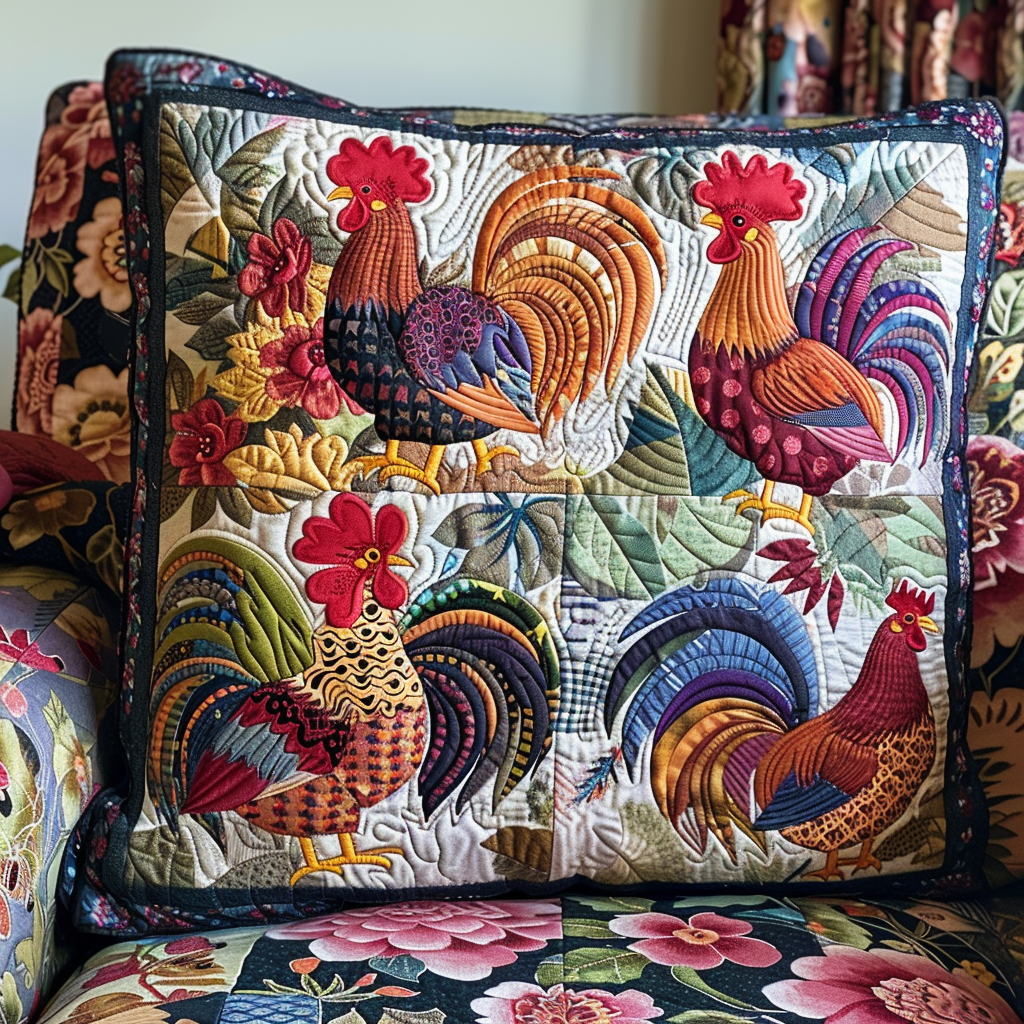 Colorful Chickens Quilted Pillow Case NCU0TL521