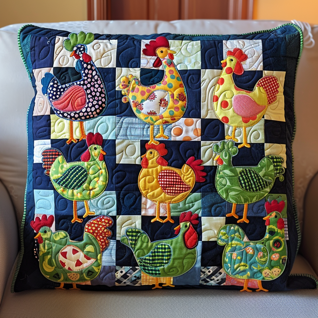 Colorful Chickens Quilted Pillow Case NCU0TL543