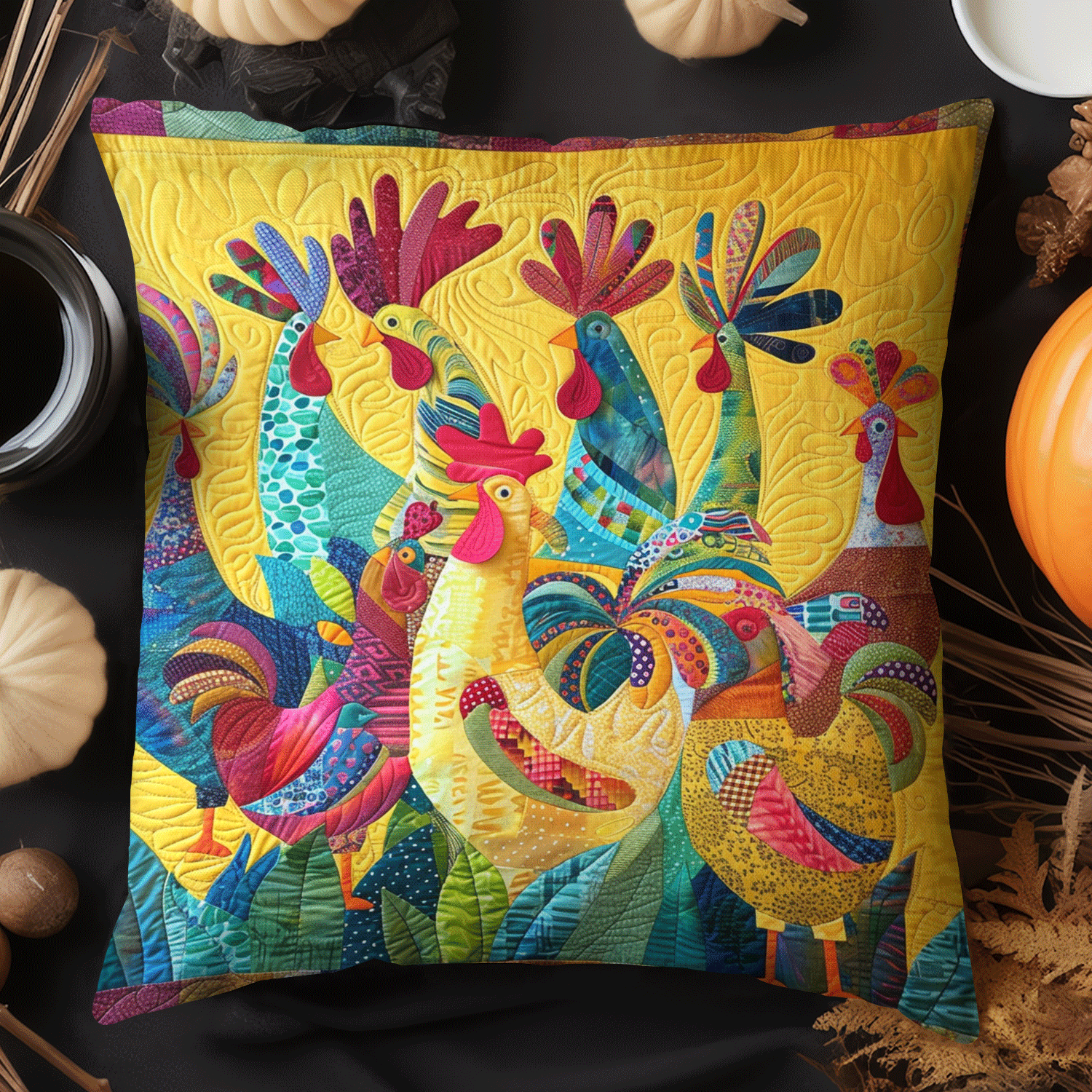 Colorful Cockcrow Quilted Pillow Case NCU0TH1199