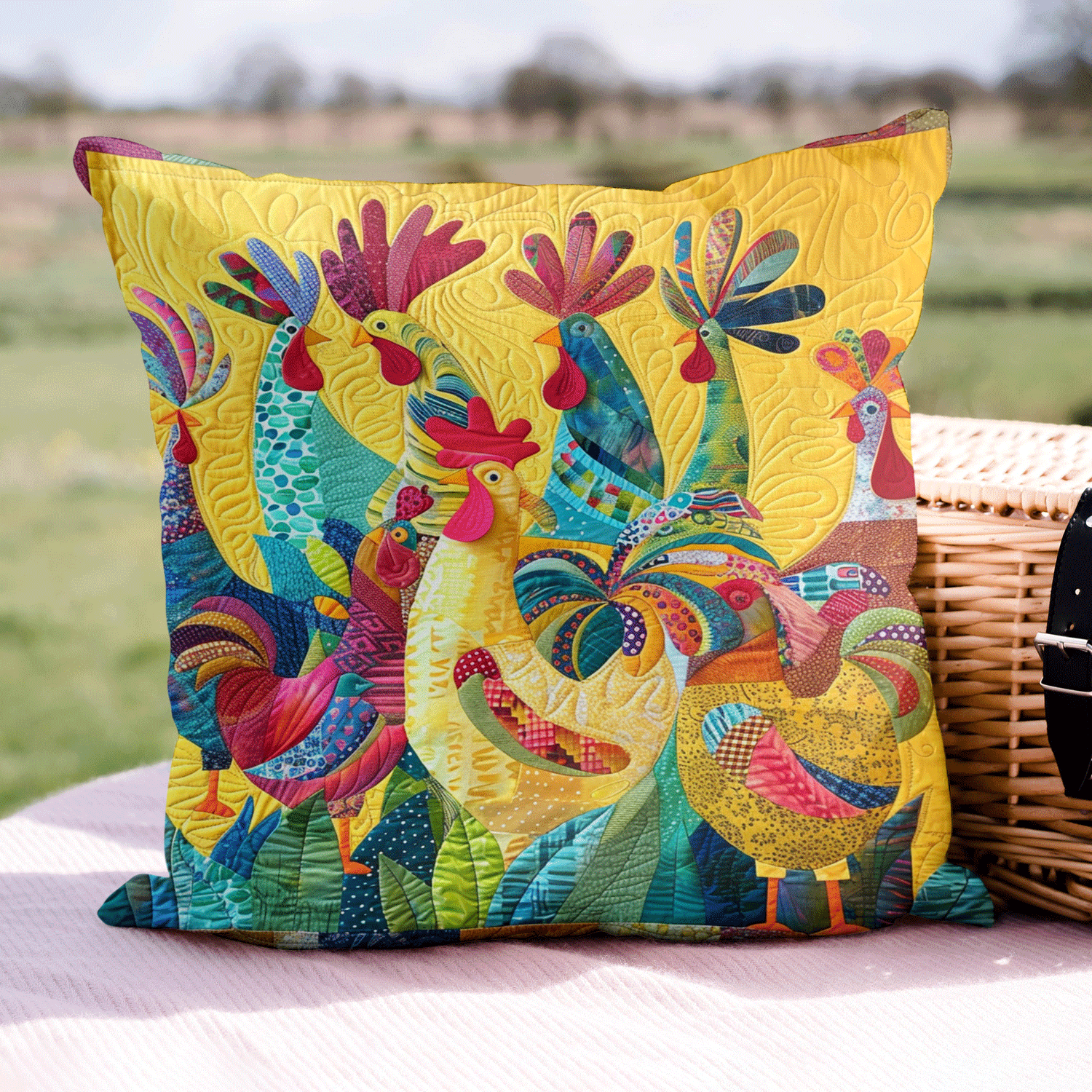 Colorful Cockcrow Quilted Pillow Case NCU0TH1199