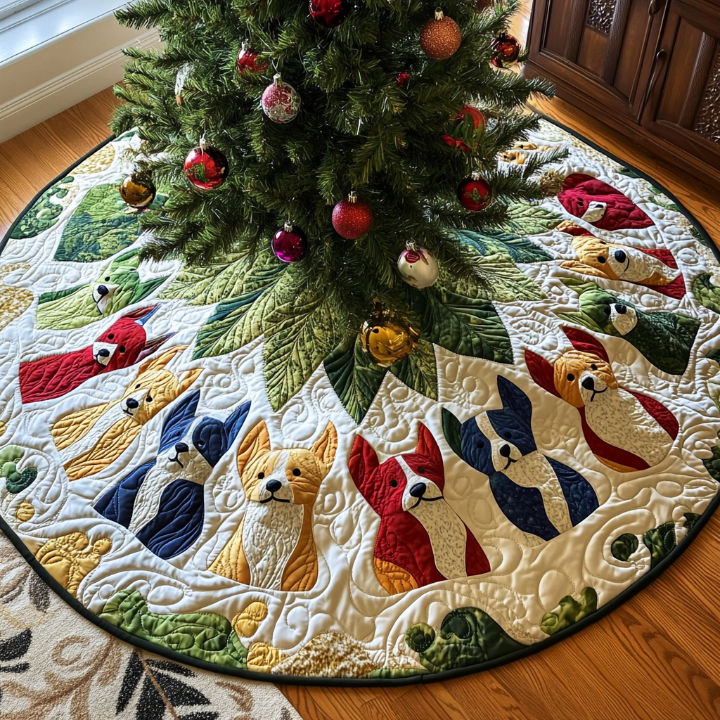 Colorful Corgi Chritstmas Quilted Tree Skirt NCU0DV1340