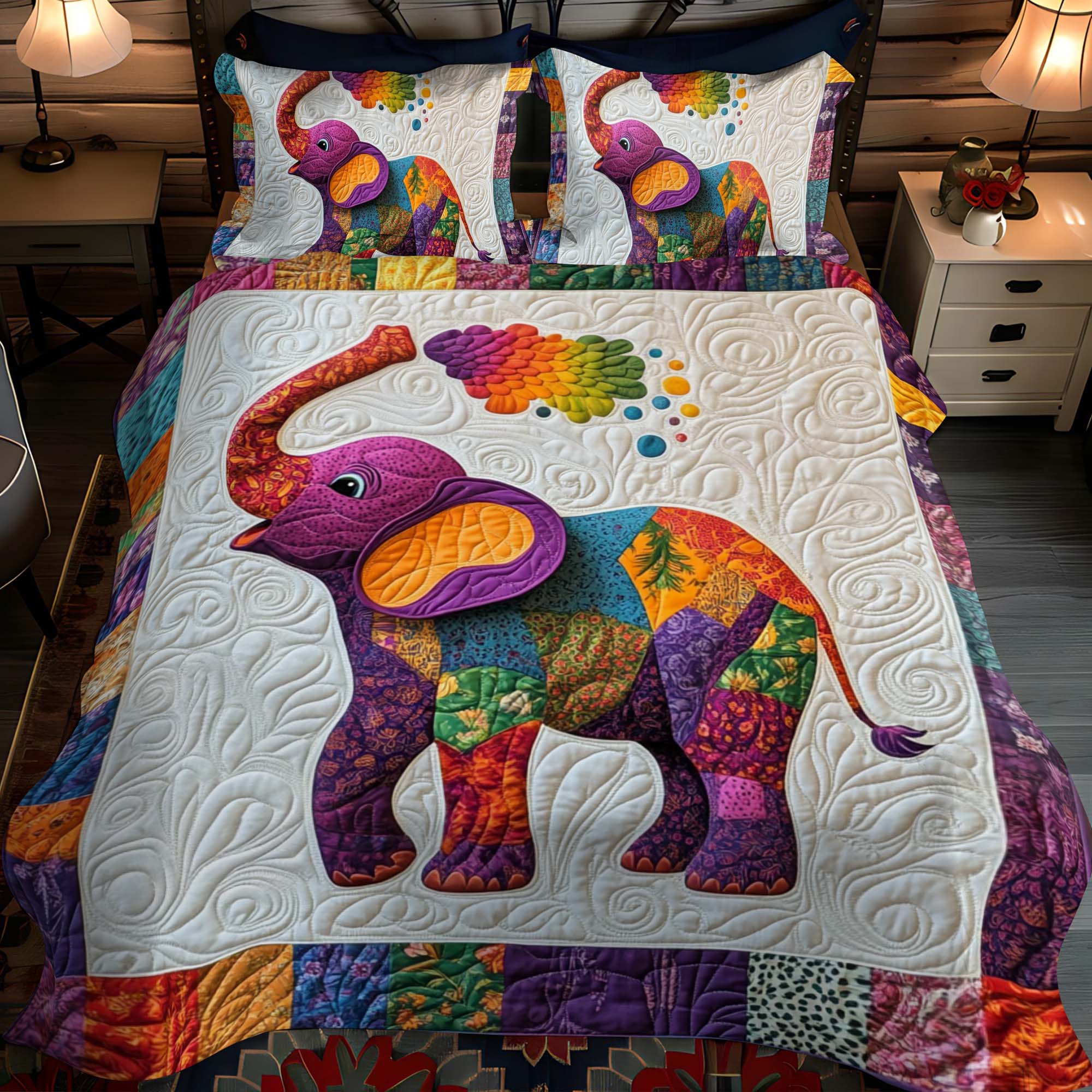 Colorful Elephant 3-Piece Quilted Bedding Set NCU0NT939