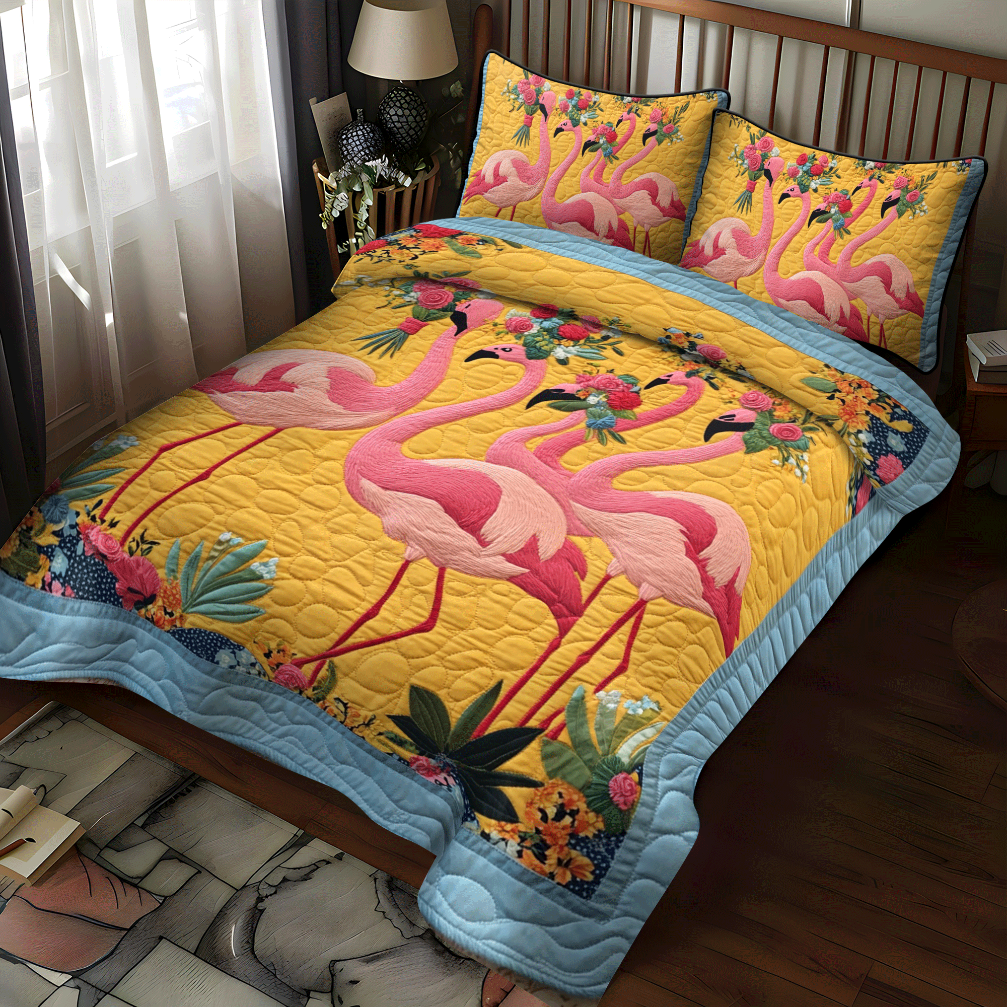 Colorful Flamingo 3-Piece Quilted Bedding Set NCU0PD502