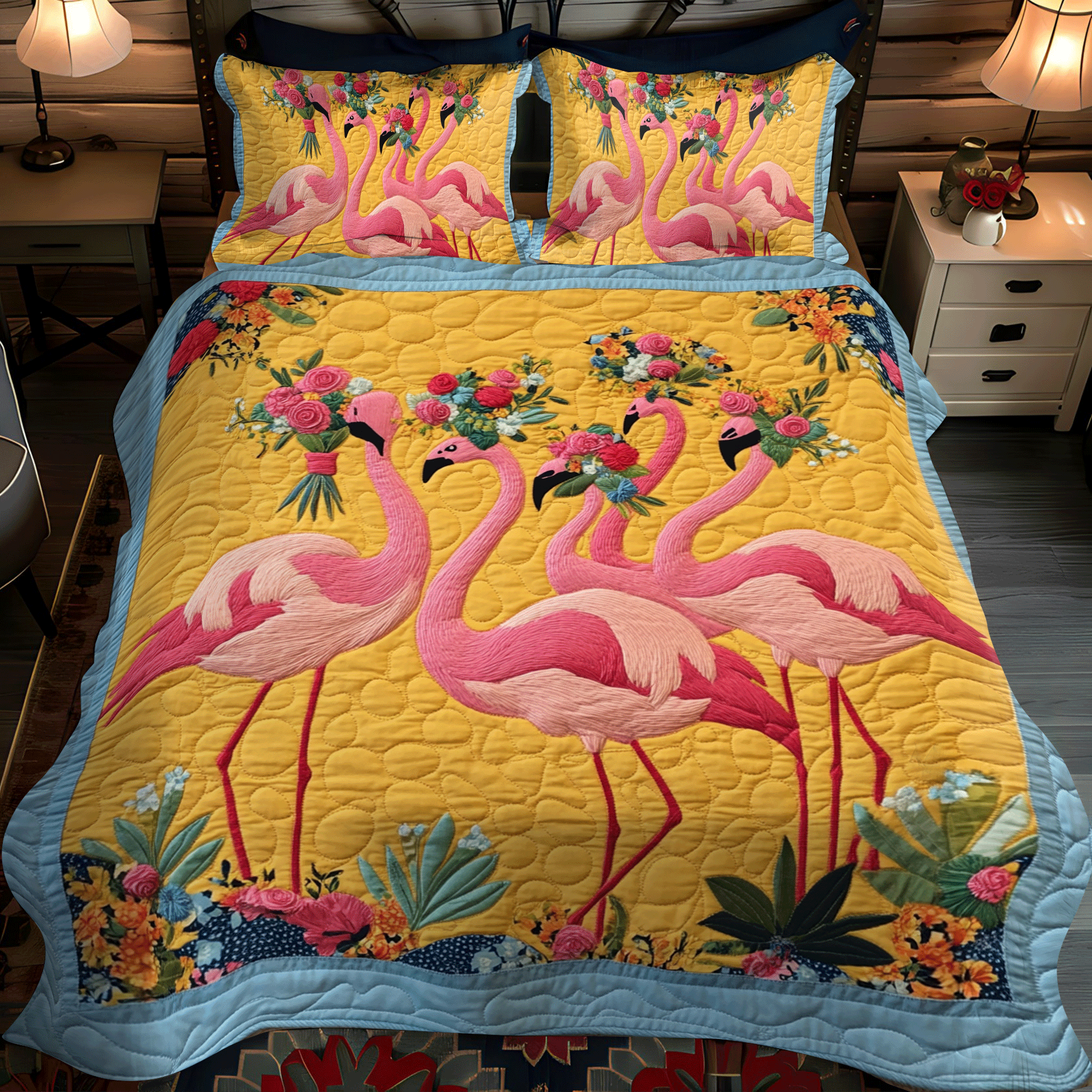 Colorful Flamingo 3-Piece Quilted Bedding Set NCU0PD502