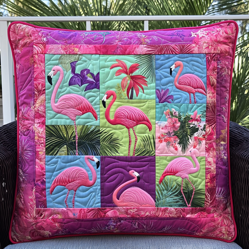 Colorful Flamingo Quilted Pillow Case NCU0PD517