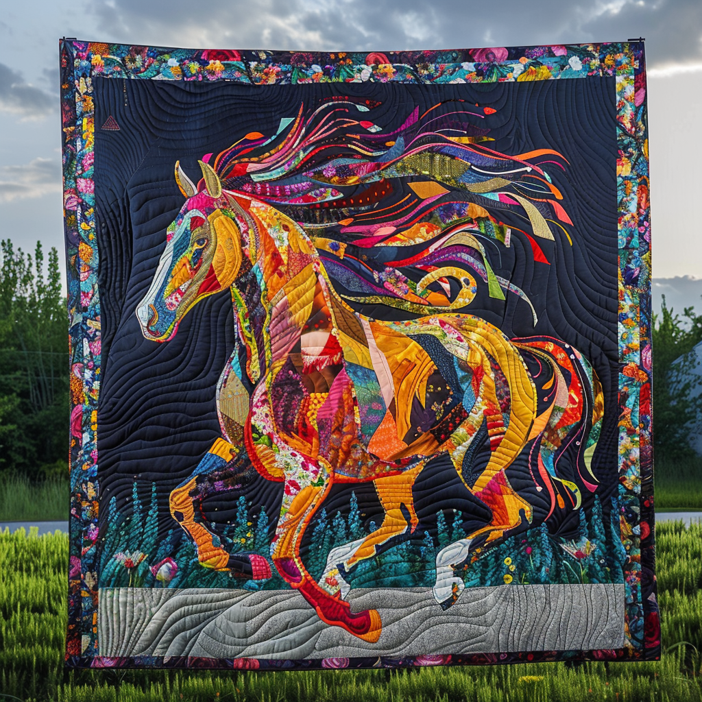 Colorful Galloping Horse Quilted Blanket NCU0PD180