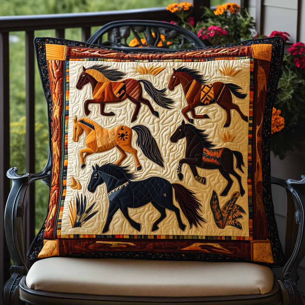 Colorful Galloping Horse Quilted Pillow Case NCU0PD415