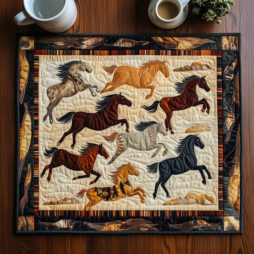 Colorful Galloping Horse Quilted Place Mat NCU0PD450