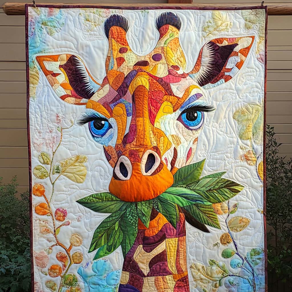 Colorful Giraffe Grazing Quilted Blanket NCU0NT875