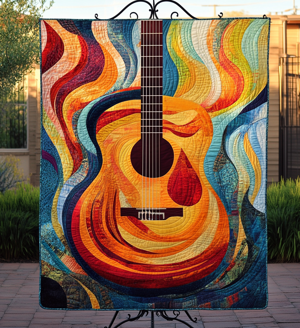 Colorful Guitar Rhythms Art Quilt Hanging NCU0DV820