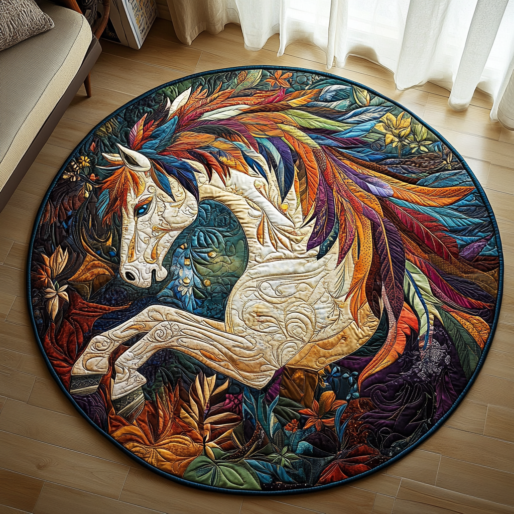 Colorful Horse Quilted Round Mat NCU0PD831