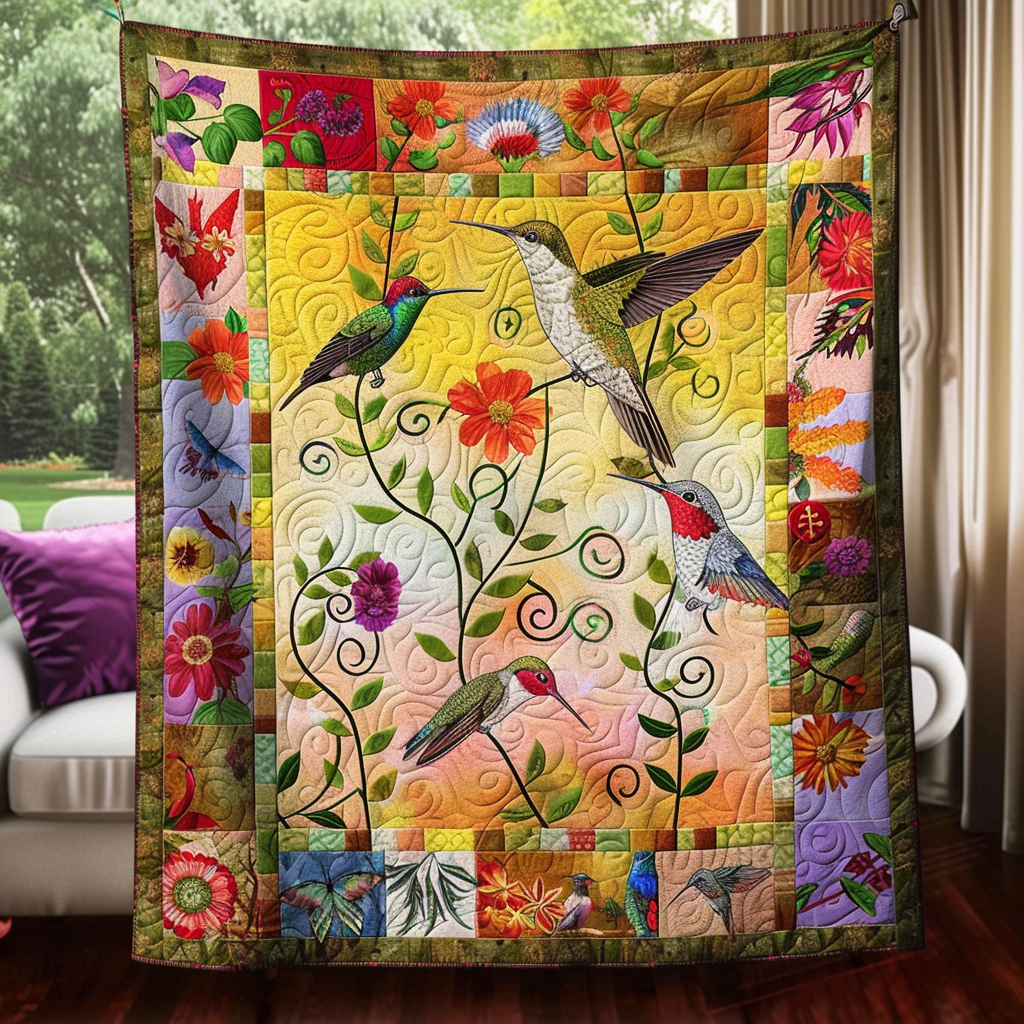 Colorful Hummingbird Quilted Blanket NCU0PD285