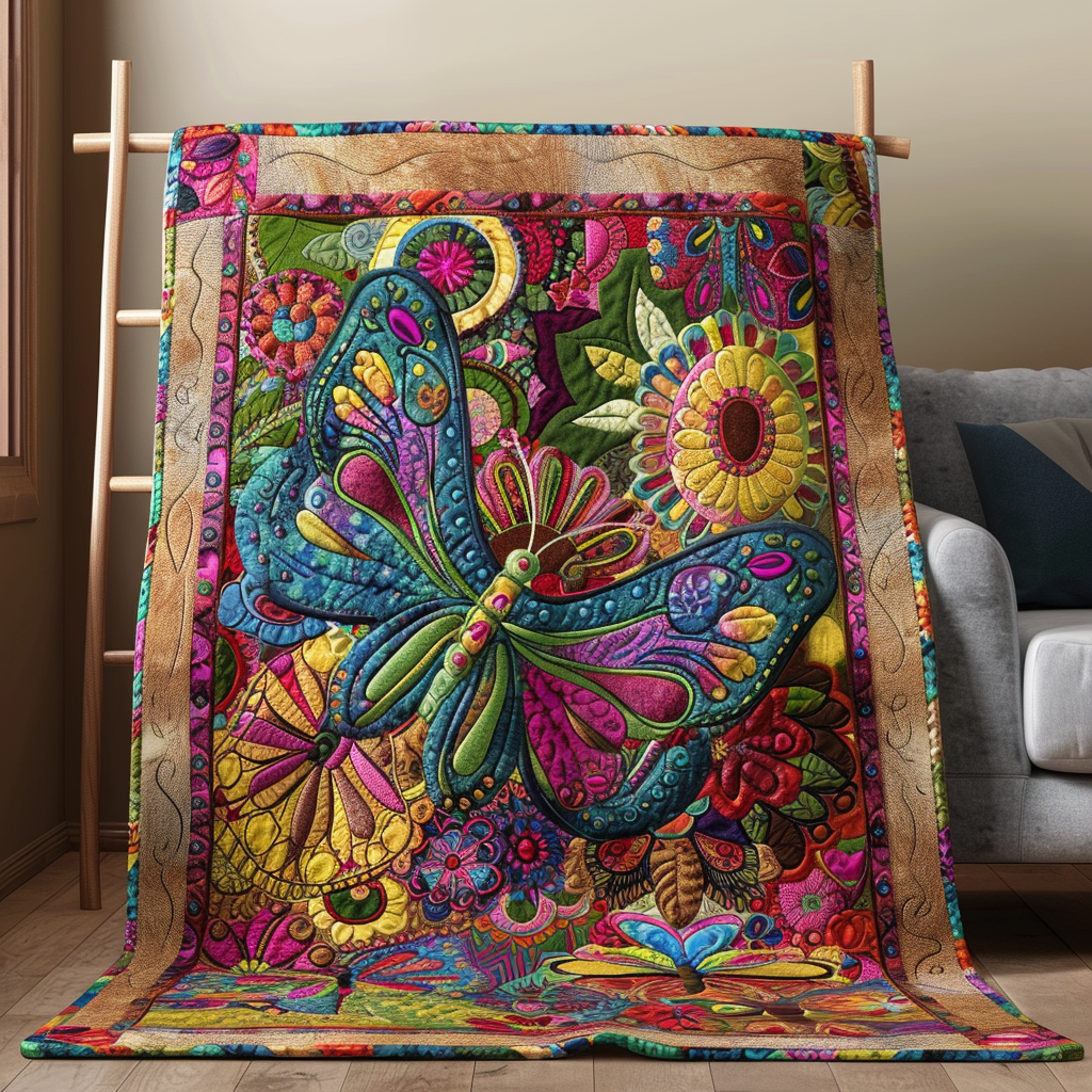 Colorful Mandala Butterfly Quilted Blanket NCU0VL128