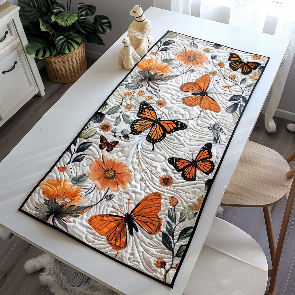 Colorful Monarch Butterflies Quilted Table Runner NCU0VL110