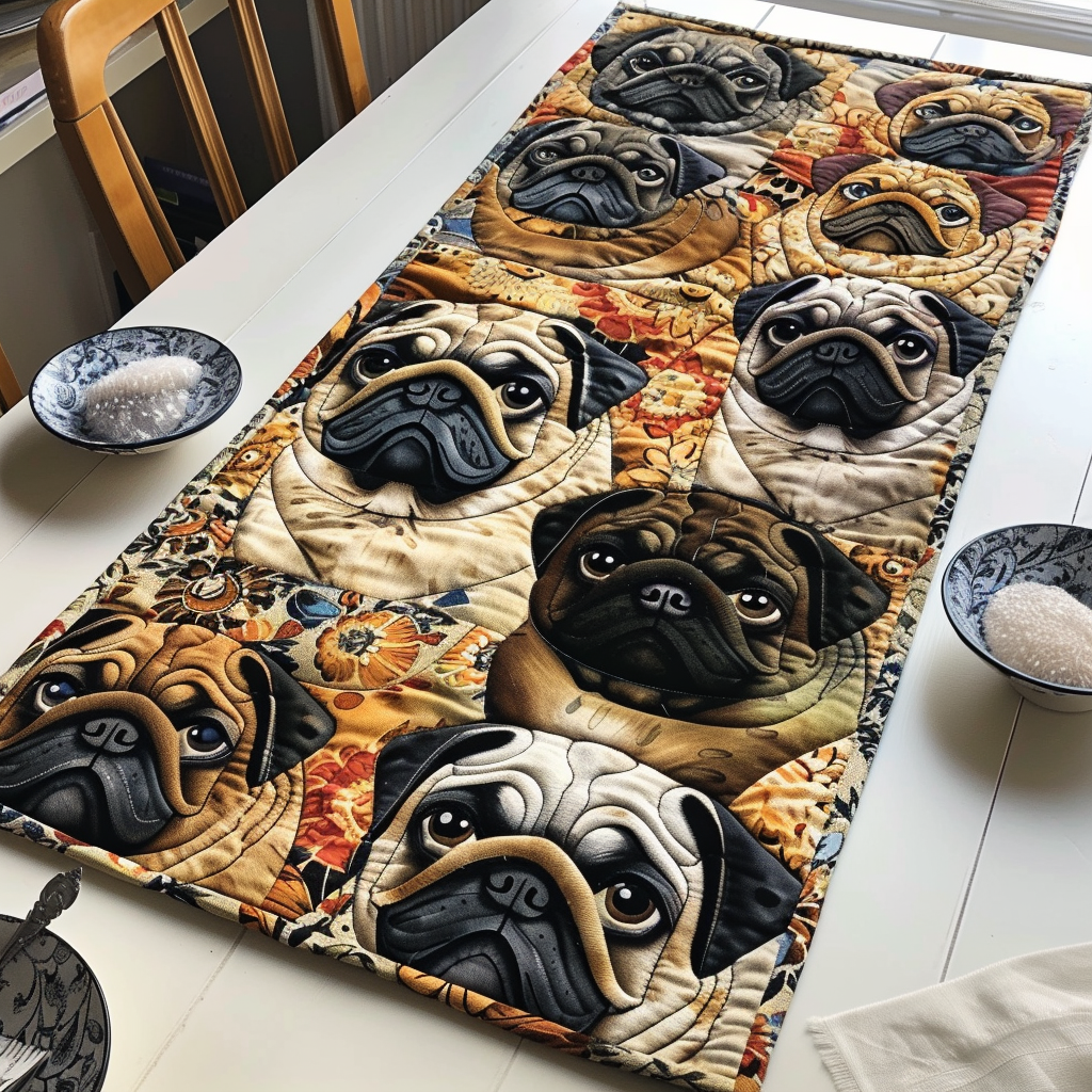 Colorful Pugs Quilted Table Runner NCU0VL174